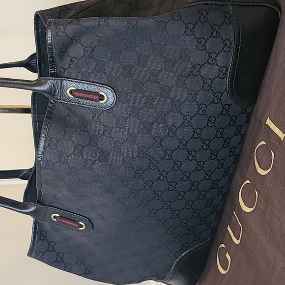 GUCCI 1990'S  VINTAGE GG CANVAS/LEATHER LARGE PRINCY TOTE W WEBBING DETAIL - Picture 10 of 17